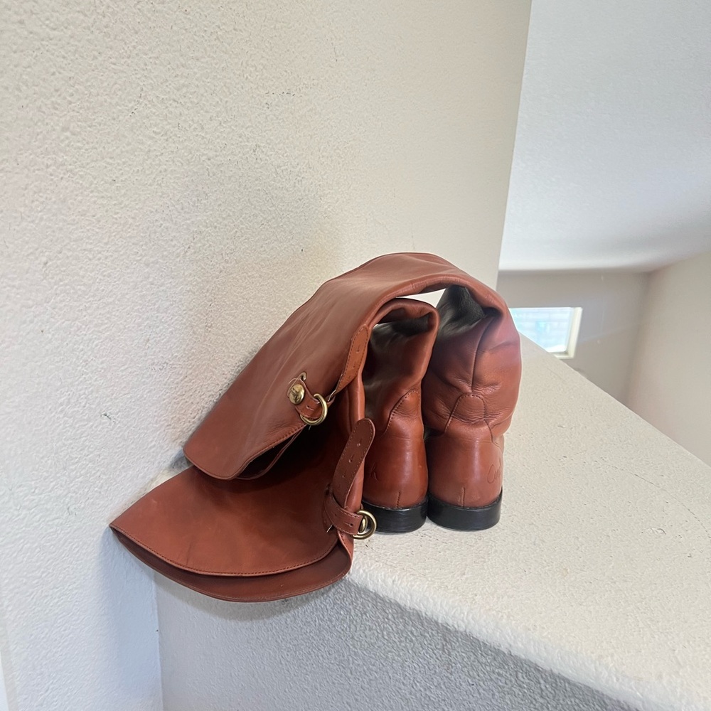 Coach Cheyenne Over the Knee Riding boots Brown Leather Whiskey Western Flat 6.5 - Picture 7 of 11